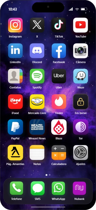 La pantalla de inicio del Blackout Smartphone, con la cuadrícula de apps y el dock