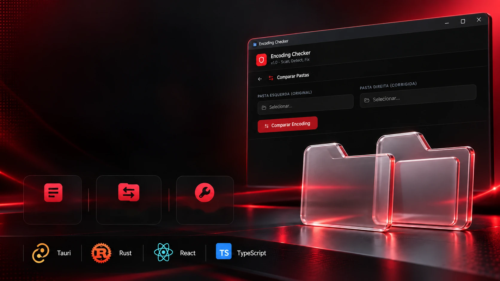 Project scene: the compare-folders screen and two glass folders side by side