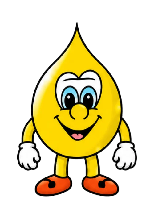 Recolito, the mascot: a smiling oil drop
